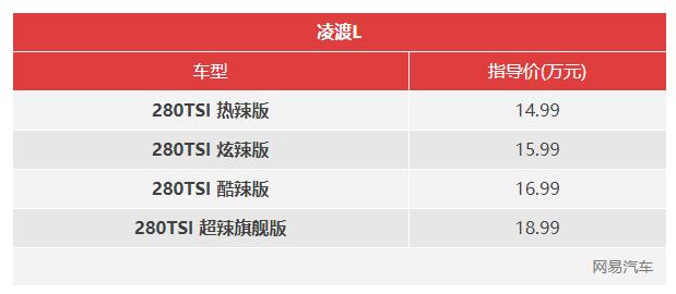 售14.99万-18.99万 全新凌渡 L正式上市