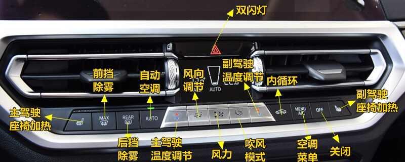 宝马3系空调按钮图解，3系空调除雾和暖风开启方法