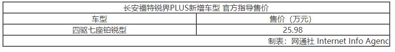 售价25.98万元 锐界PLUS四驱七座铂锐型上市